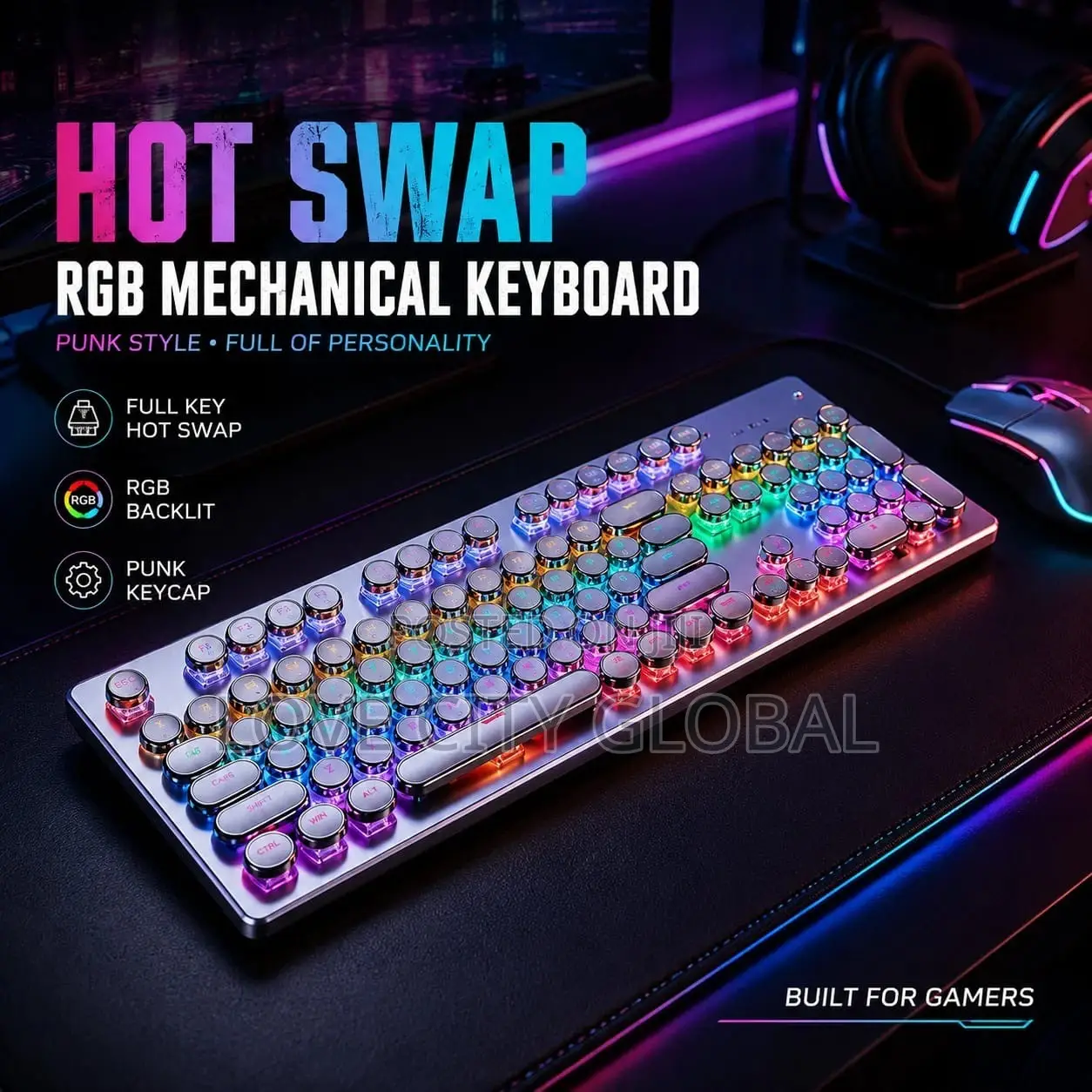 HJK920 Gaming Mechanical Keyboard RGB Backlit 104 Keys Round Keycaps