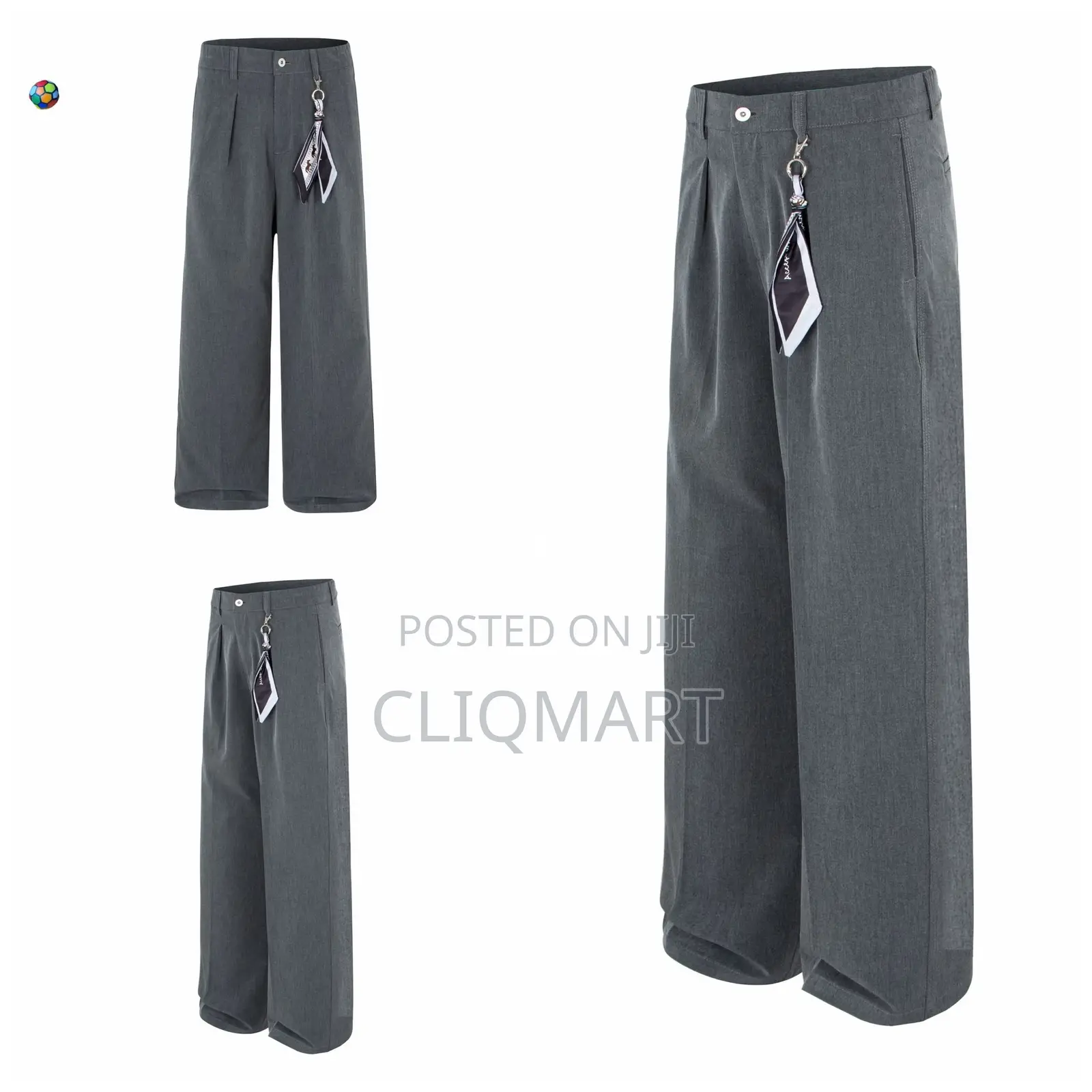 Designer Scarf-Accented Wide-Leg Trousers | Black, Grey & Beige