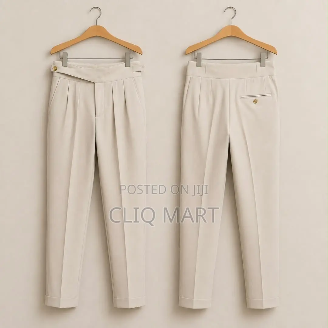 Designer Extended-Tab Tailored Trousers | Cream & Black