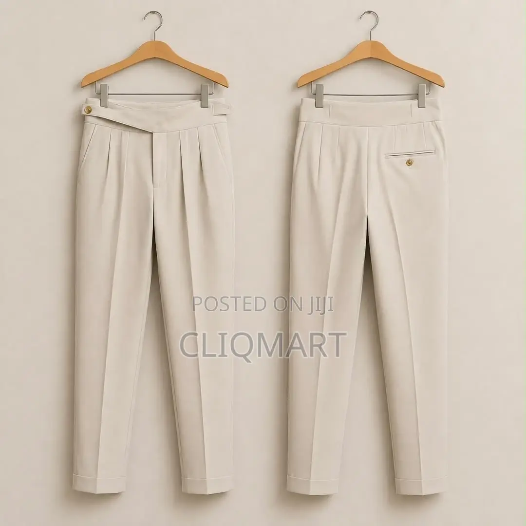 Designer Extended-Tab Tailored Trousers | Cream & Black