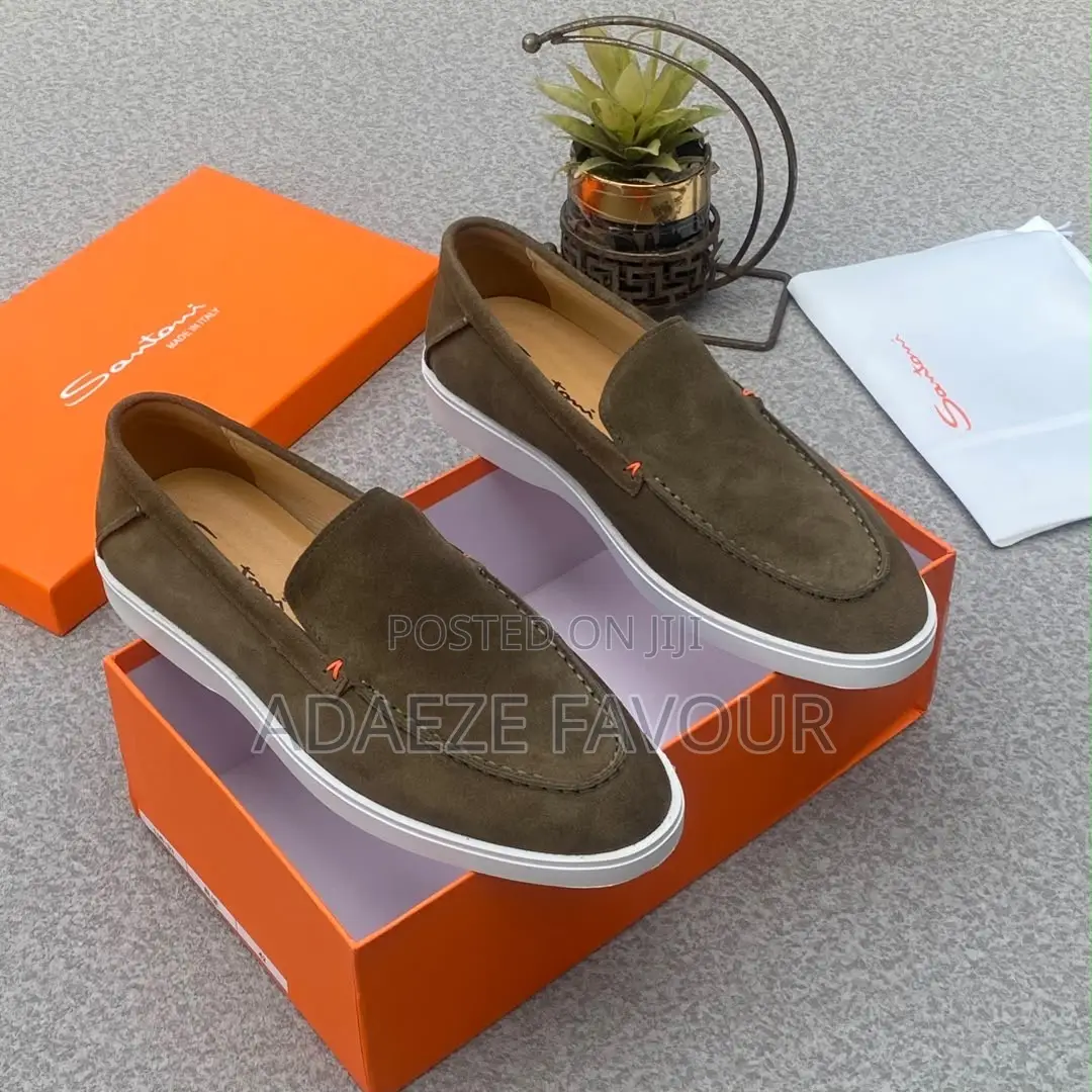 Men’s Olive Green Suede Slip-on Loafers With White Sole