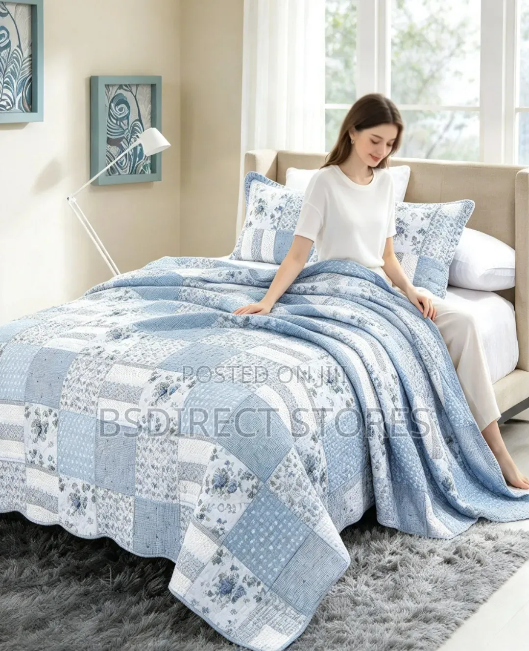 Cotellia Moonstar Blue Luxury Embroidery Bedspread Superking
