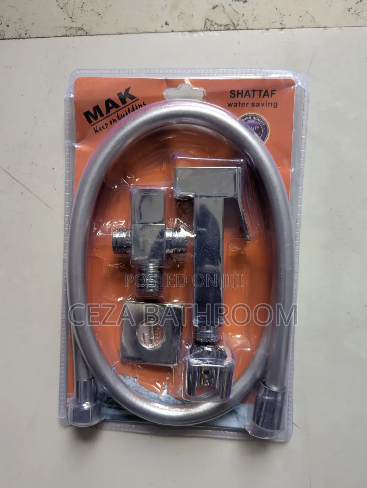 Brass Shattaf Set With a Wood-Grain Finish Handle, Flexible Hose,
