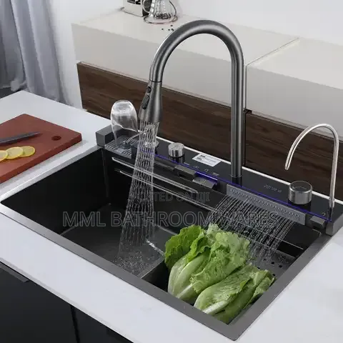 Modern Watefall Kitchen Sink With Digital Mixer Features