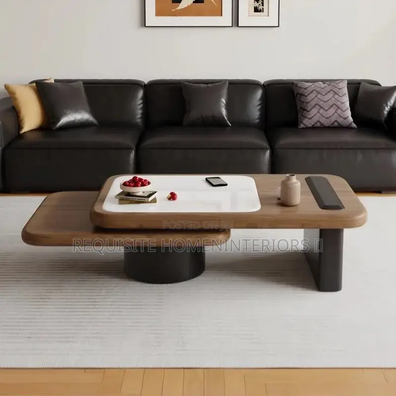 Contemporary Two-Tier Walnut & Marble Coffee Table
