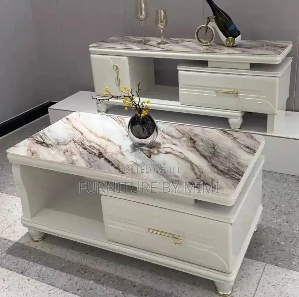 Luxury Imported Marble-Top TV Stand and Center Table Set