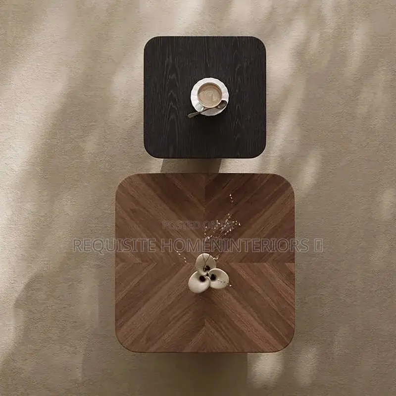 Walnut and Black Dual-Level Pedestal Coffee Tables