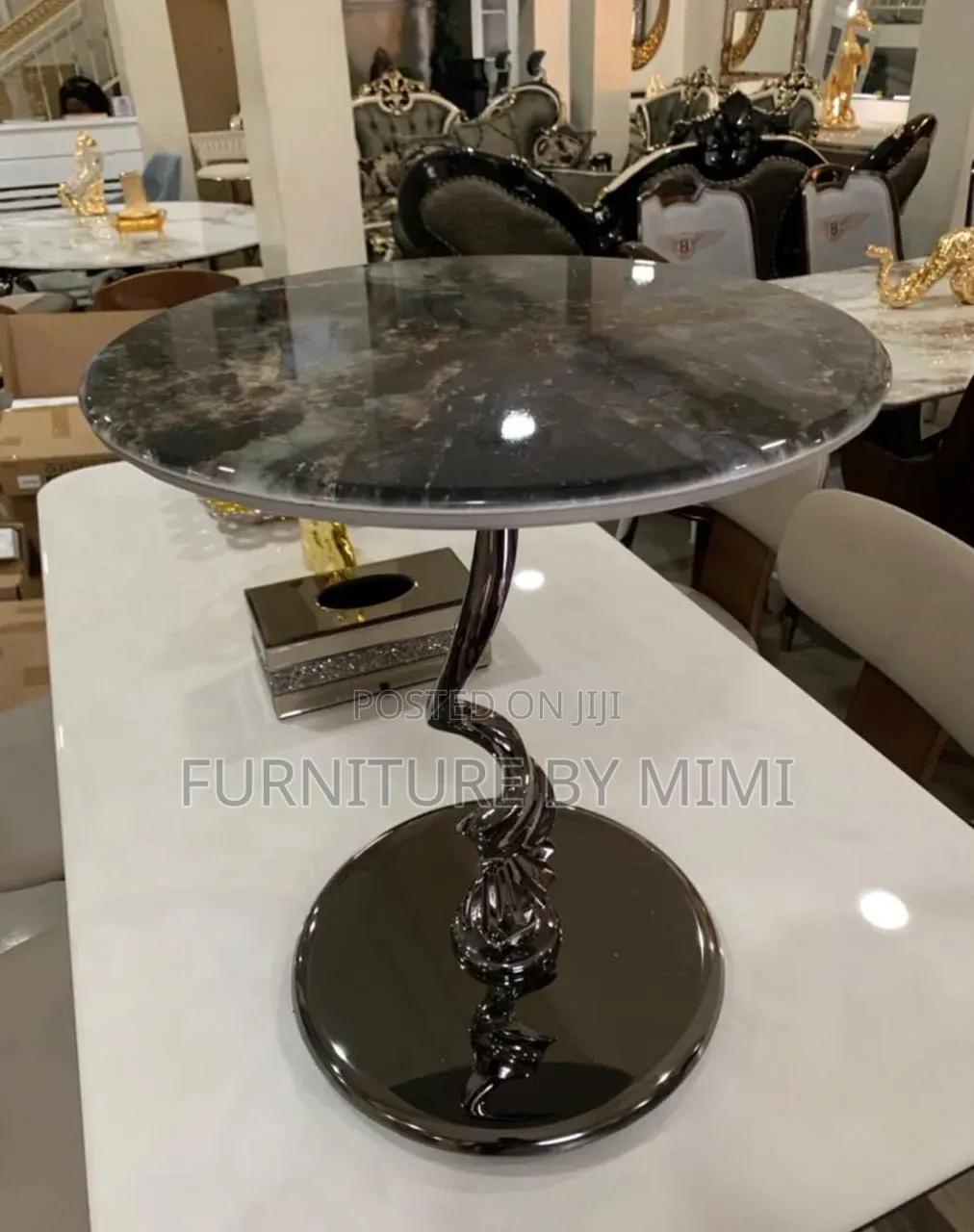 Luxury Round Marble Side Table - Rose Gold Infinity Base (Brand New)