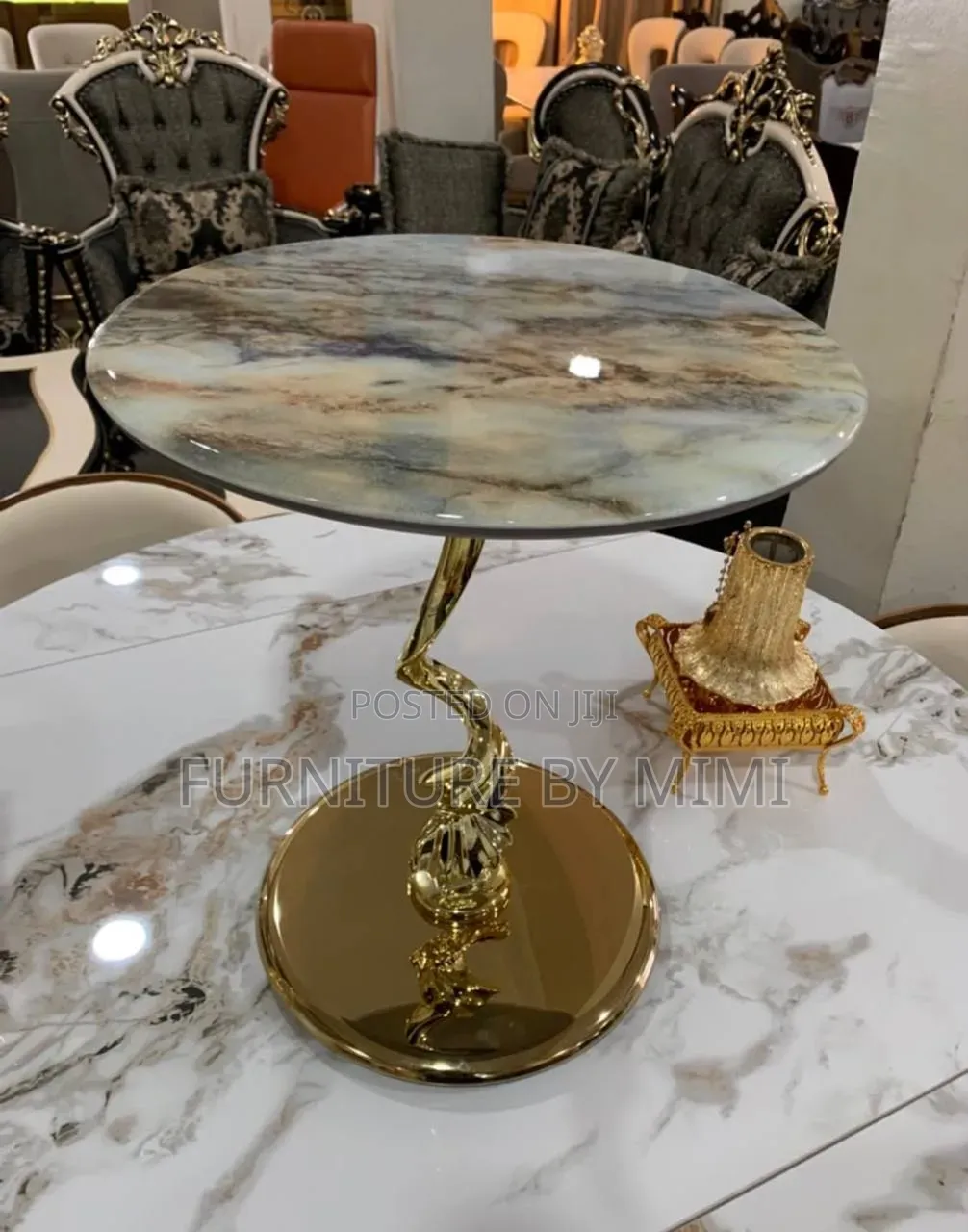 Luxury Round Marble Side Table - Rose Gold Infinity Base (Brand New)