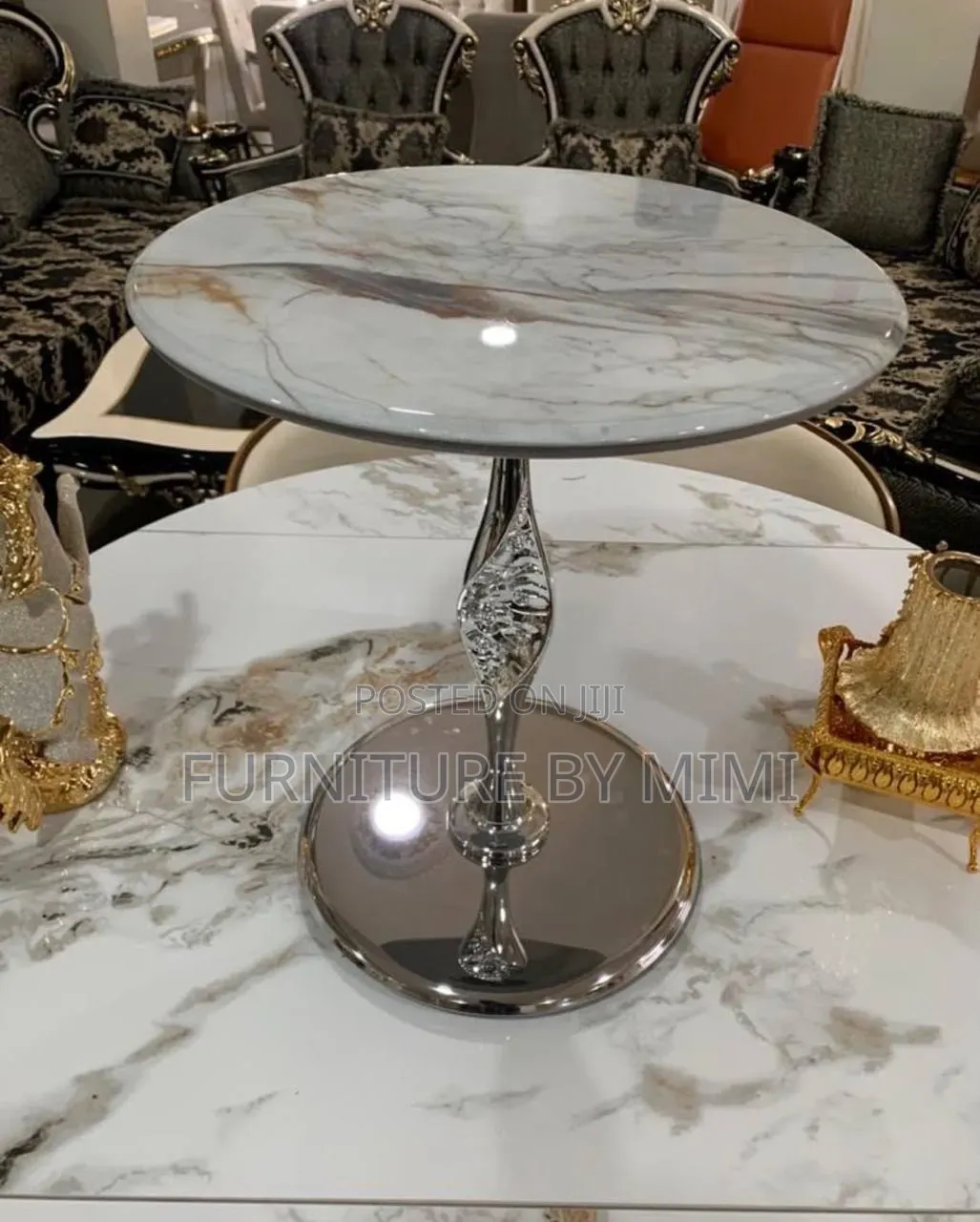 Luxury Round Marble Side Table - Rose Gold Infinity Base (Brand New)