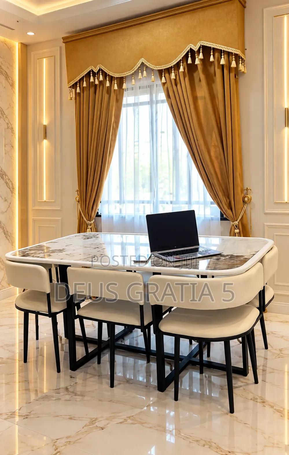 Space Saving Marble Dining Table With 6 Chairs