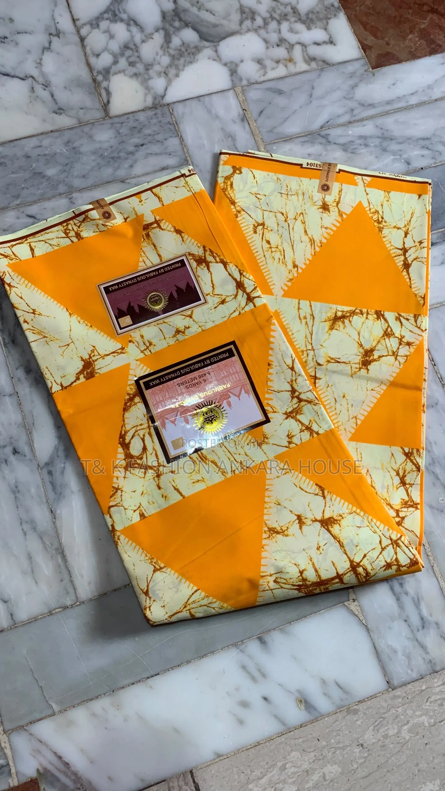 Fabulous Dynasty Wax Ankara, 6 Yards (Orange & Cream Print)