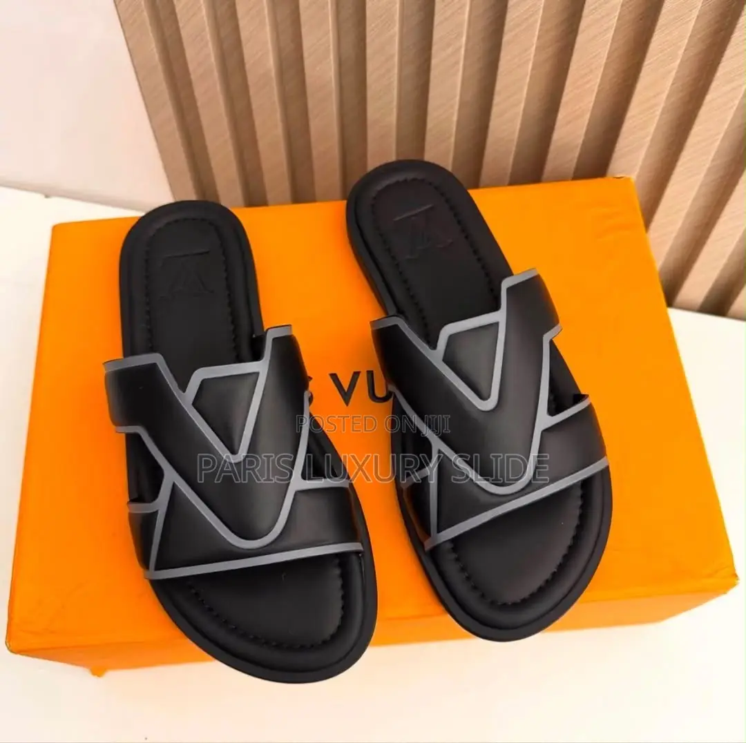 Louis Vuitton LV Oasis Slides Black Designer Palm Slippers Luxury Box