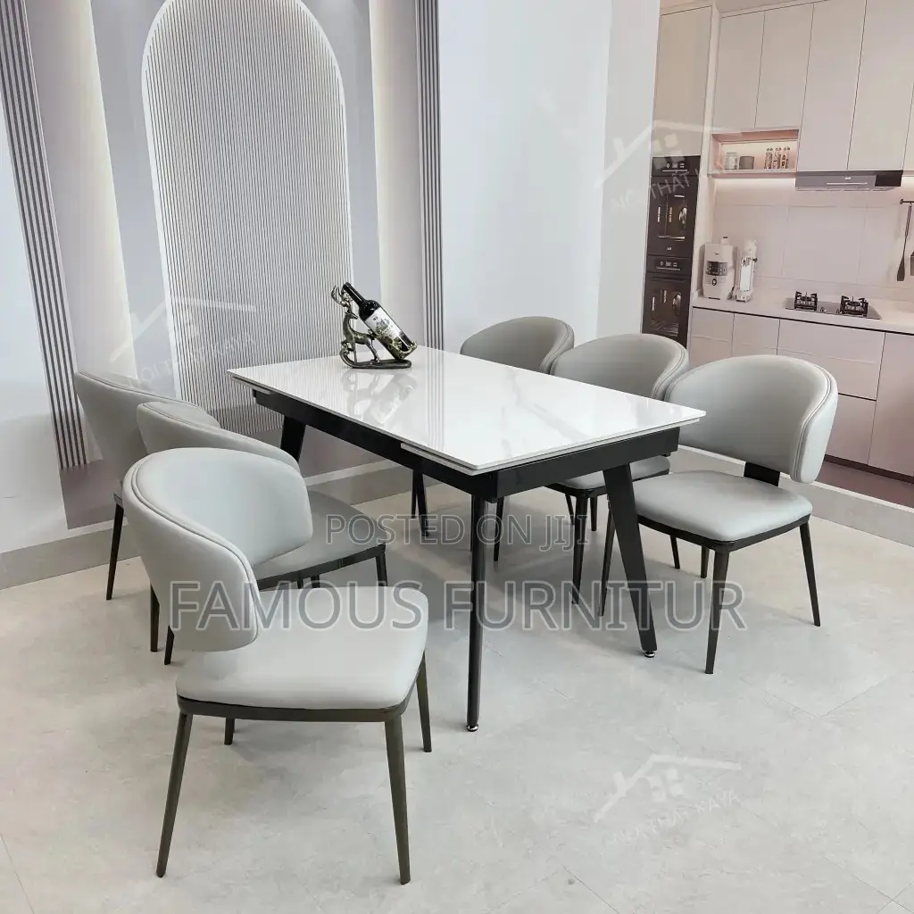 Modern 4-Seater Marble Top Dining Table Set Cushioned Chairs