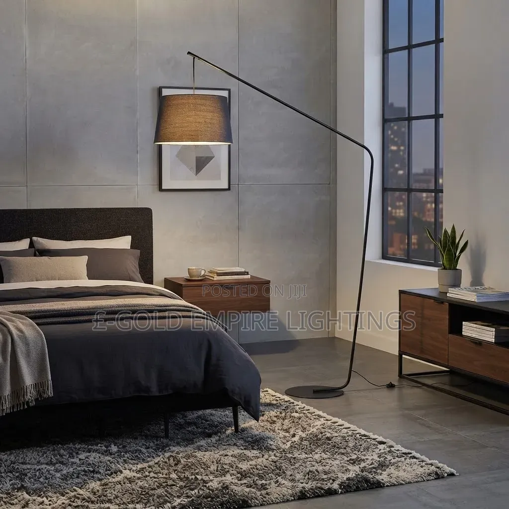 Luxury Arc Floor Lamp With Fabric Shade - For Living Room, Bedroom