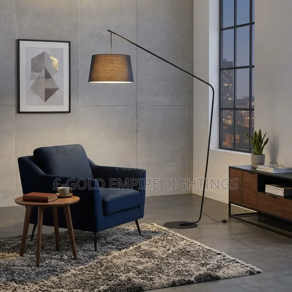 Luxury Arc Floor Lamp With Fabric Shade - For Living Room, Bedroom