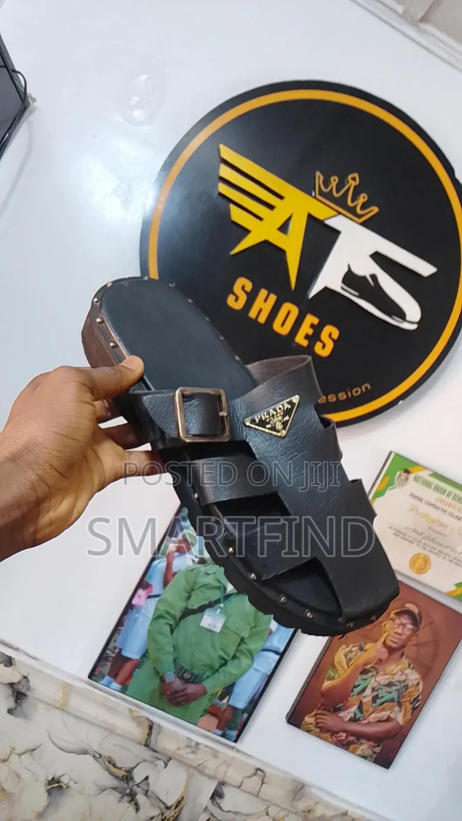 Men's Black Buckle Slide Sandals by ATS Shoes.