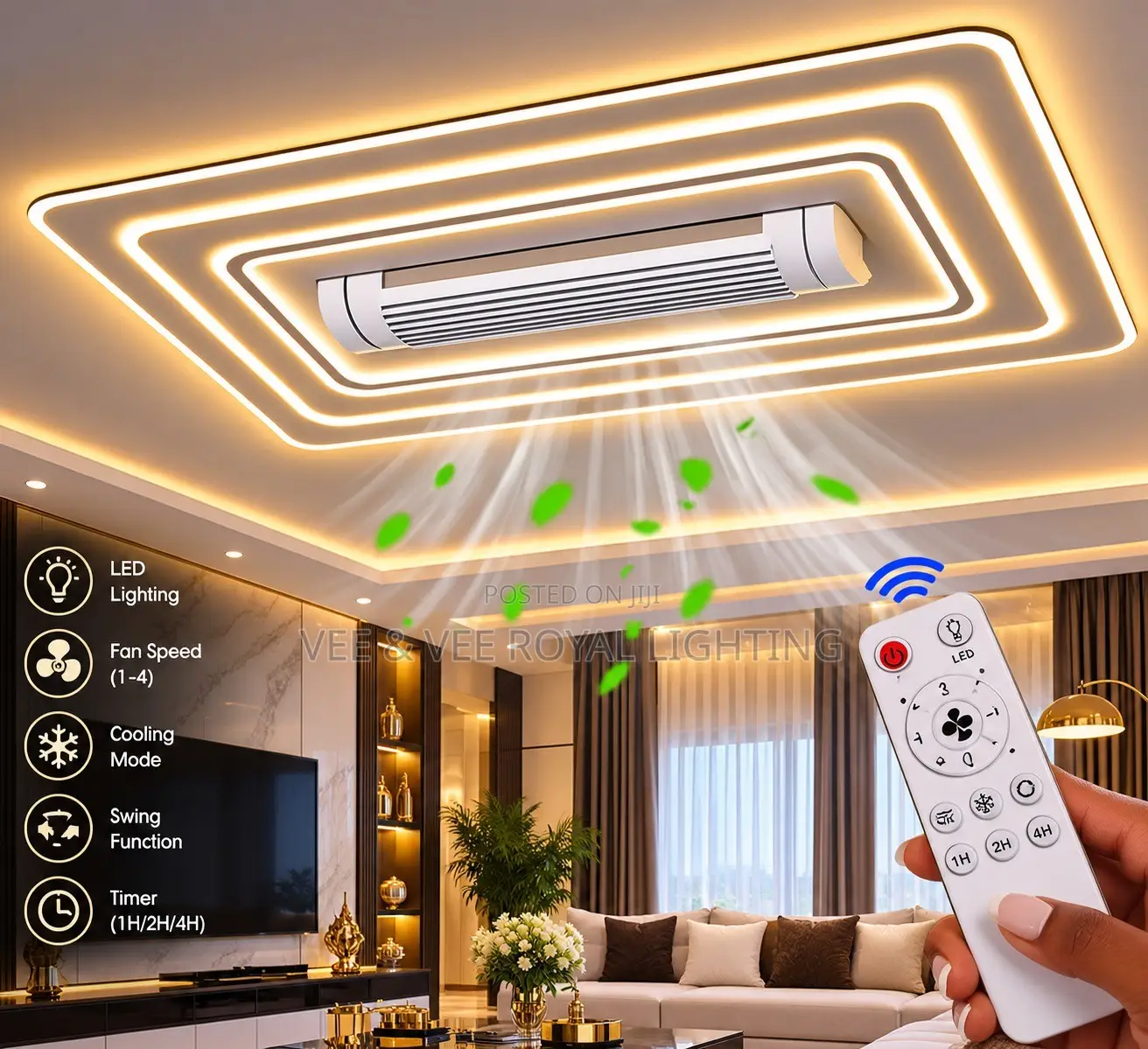 Big Size 1200 AC Fan Light With Remote Control- Living Room, Reception