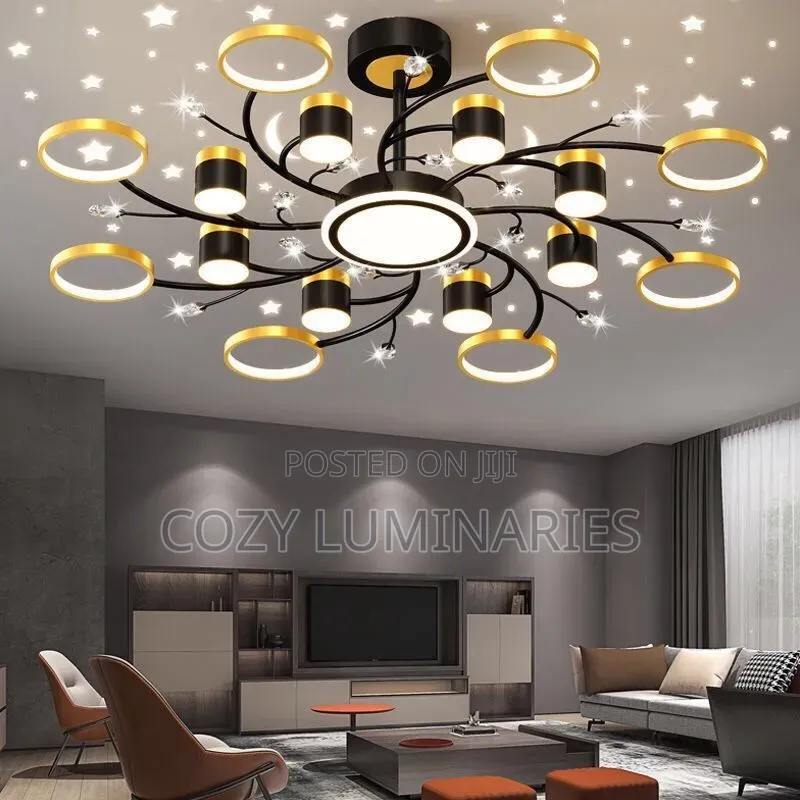 Modern Black & Gold Ring LED Ceiling Chandelier