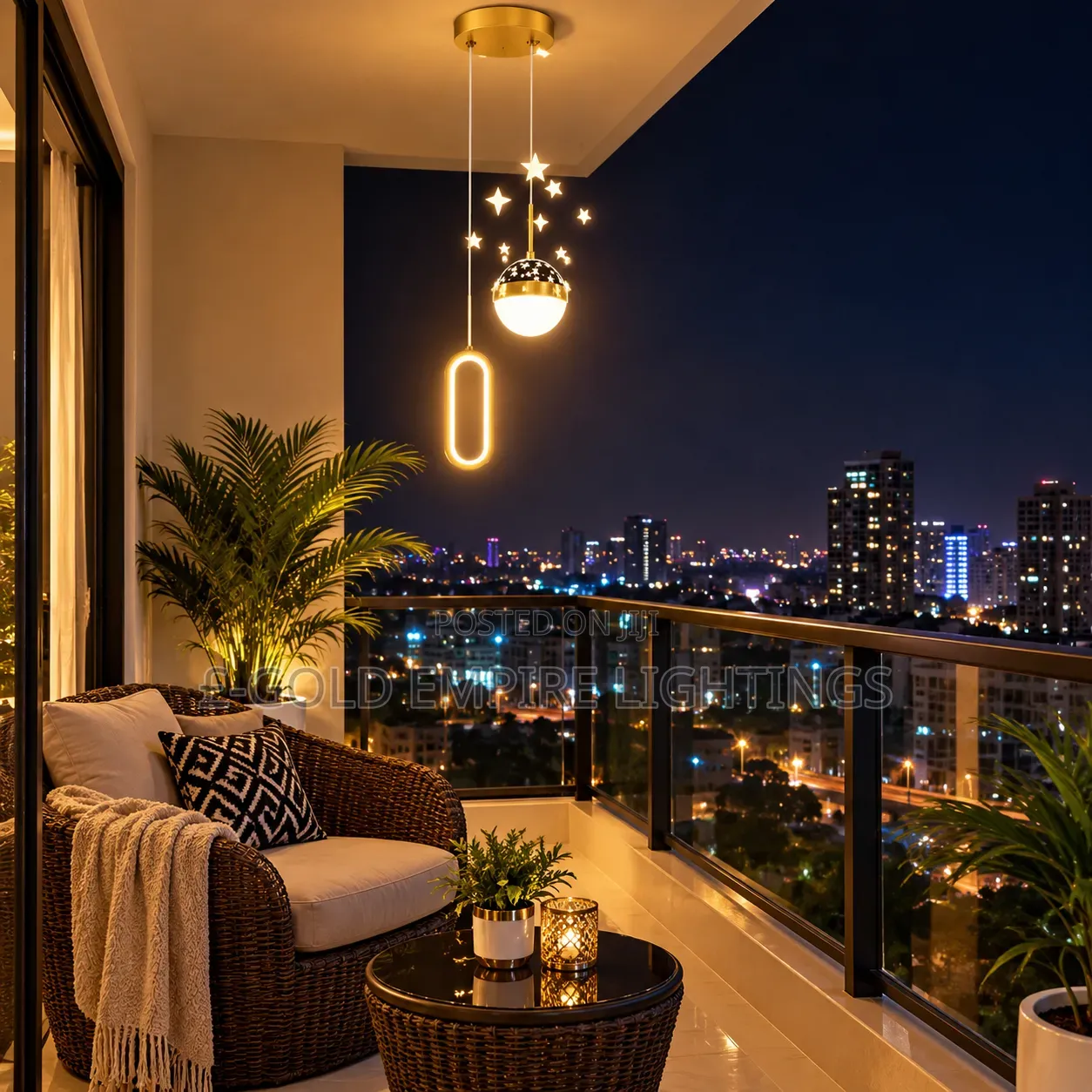 Modern Gold Pendant Light - Starry Moon Bedroom Chandelier