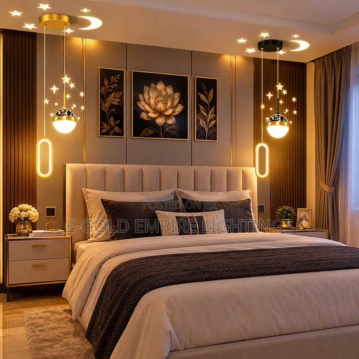 Modern Gold Pendant Light - Starry Moon Bedroom Chandelier