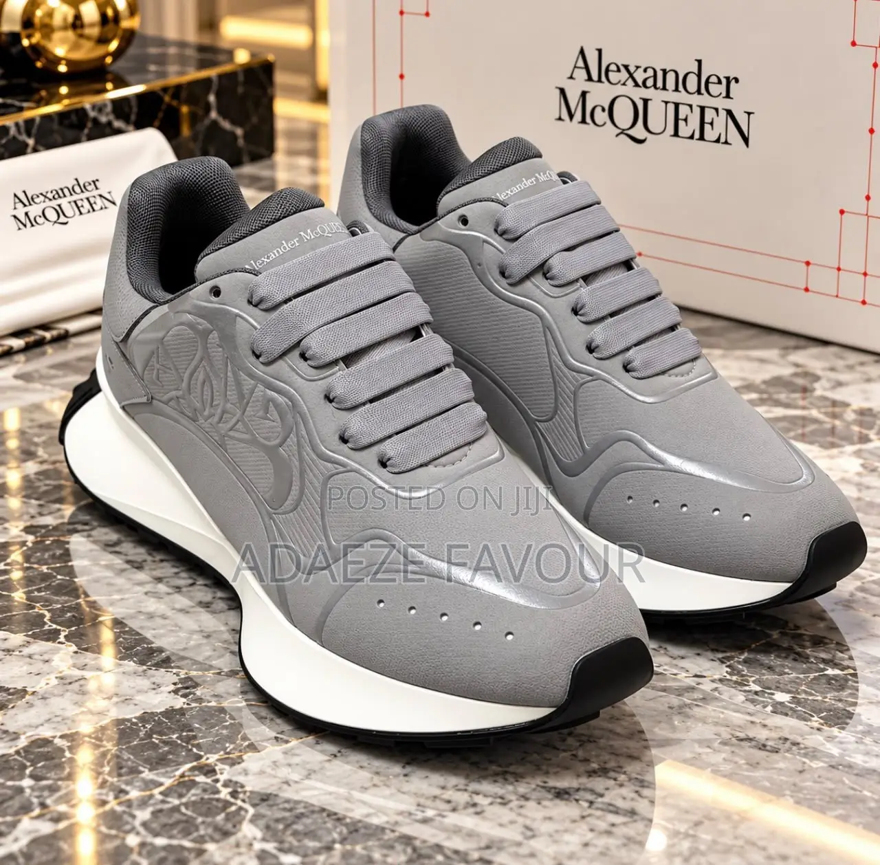 Men’s Grey Alexander McQueen Style Luxury Sneakers