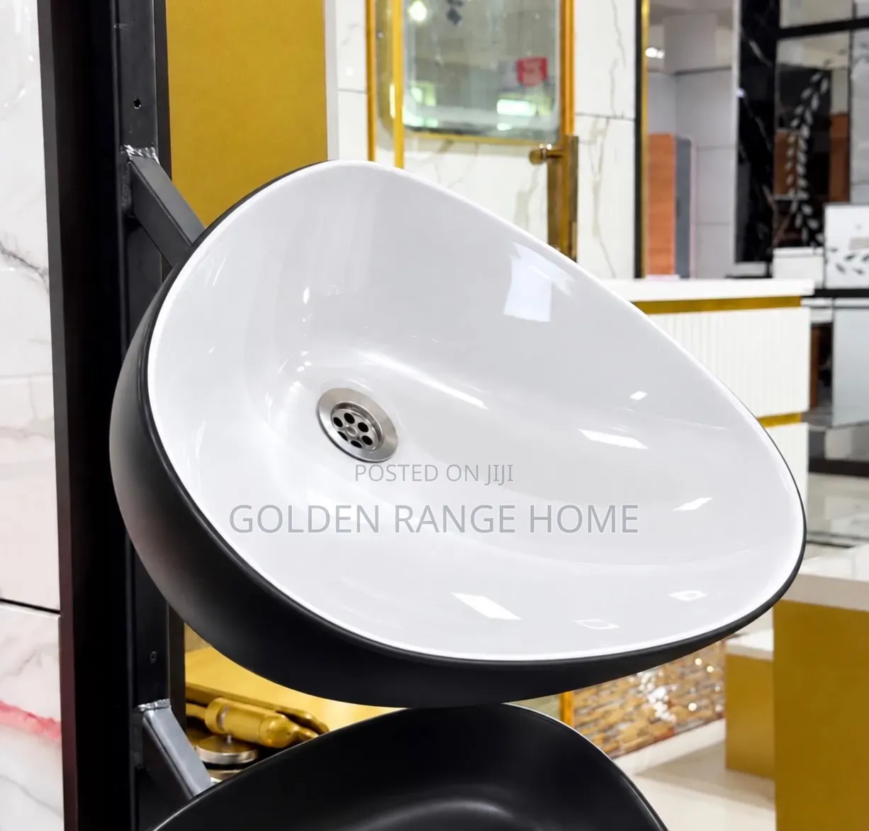 Black and Curved Design Wash Hands Basin