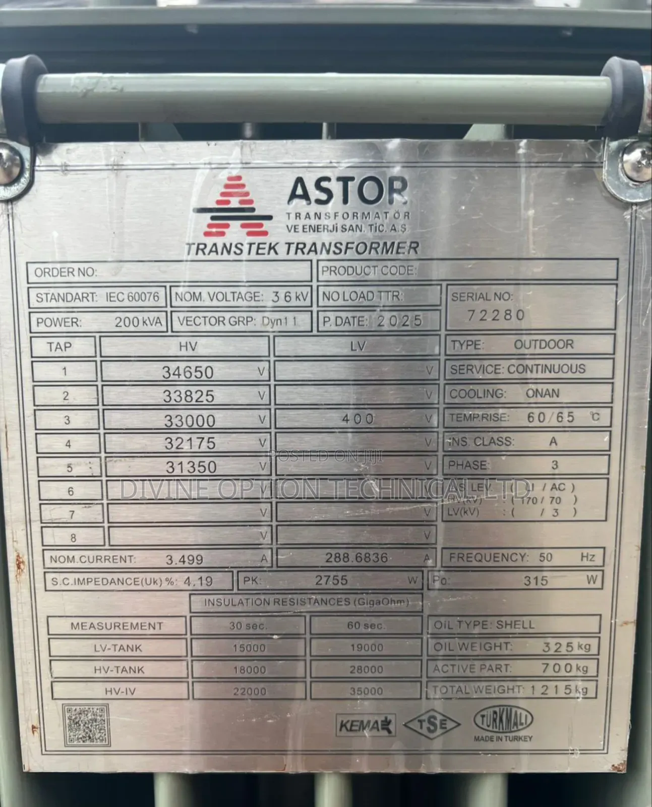 200kva/33kv/400volt Astor Transformers