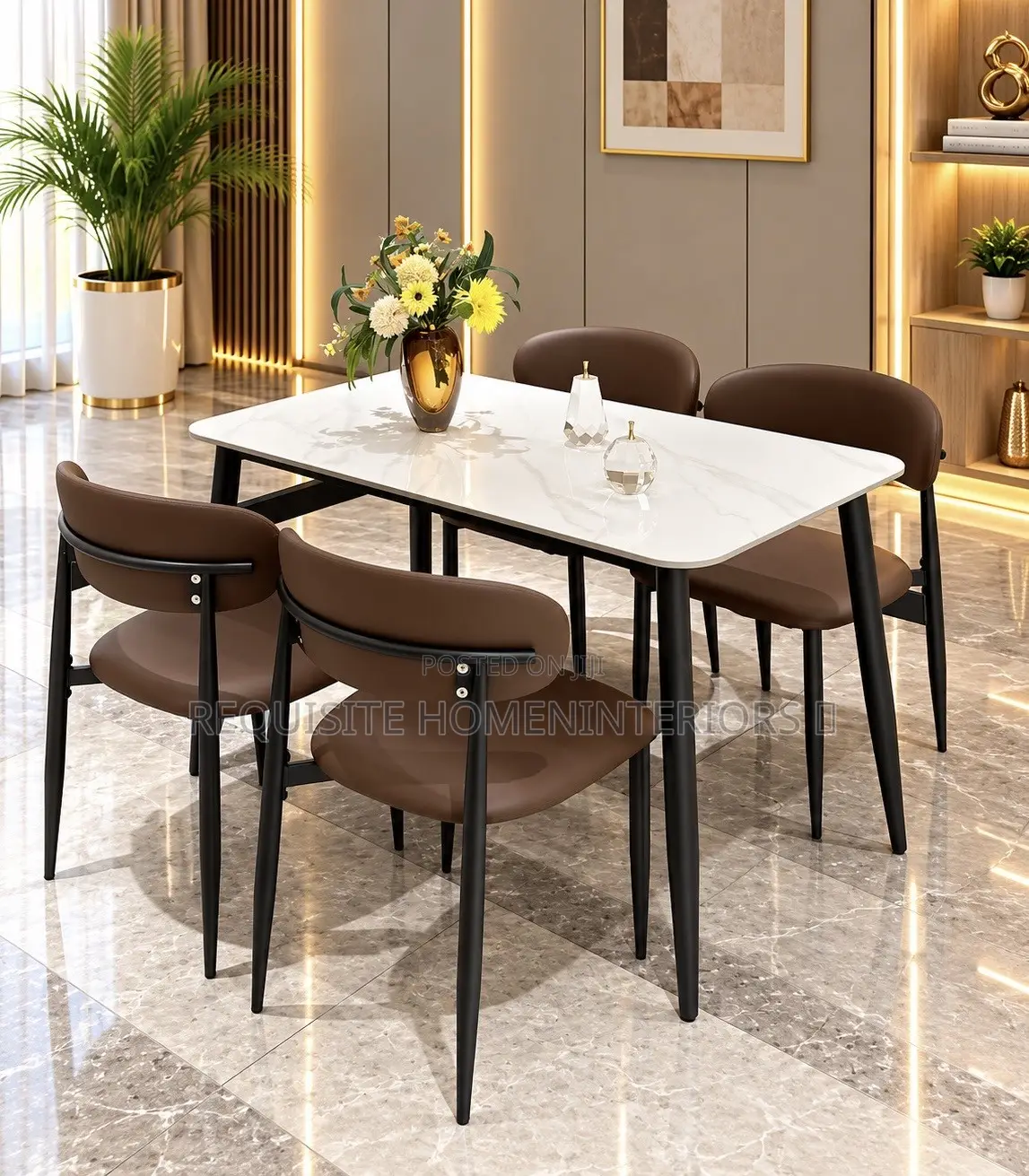 Headline: Contemporary 4-Seater Dining Set – Sleek Marble Finishing