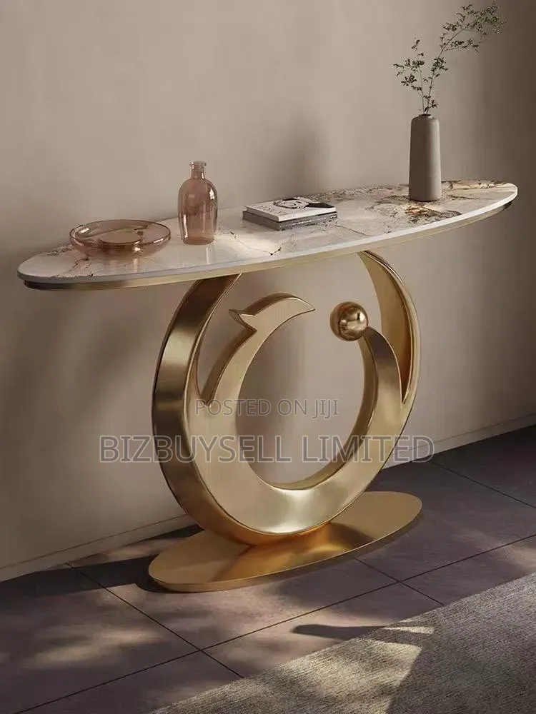 Modern Luxury Console Table With a White Marble or Sintered Stone Top.