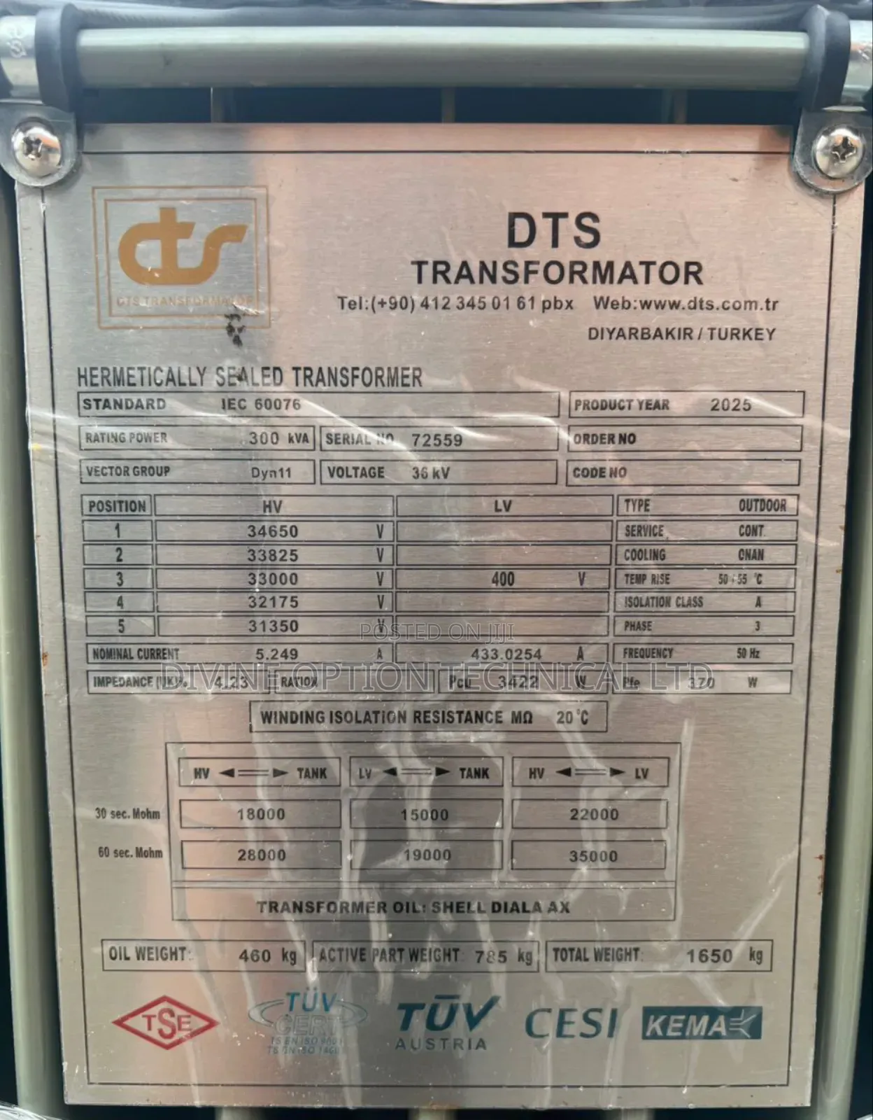 300kva/33kv/400v DTS Transformer
