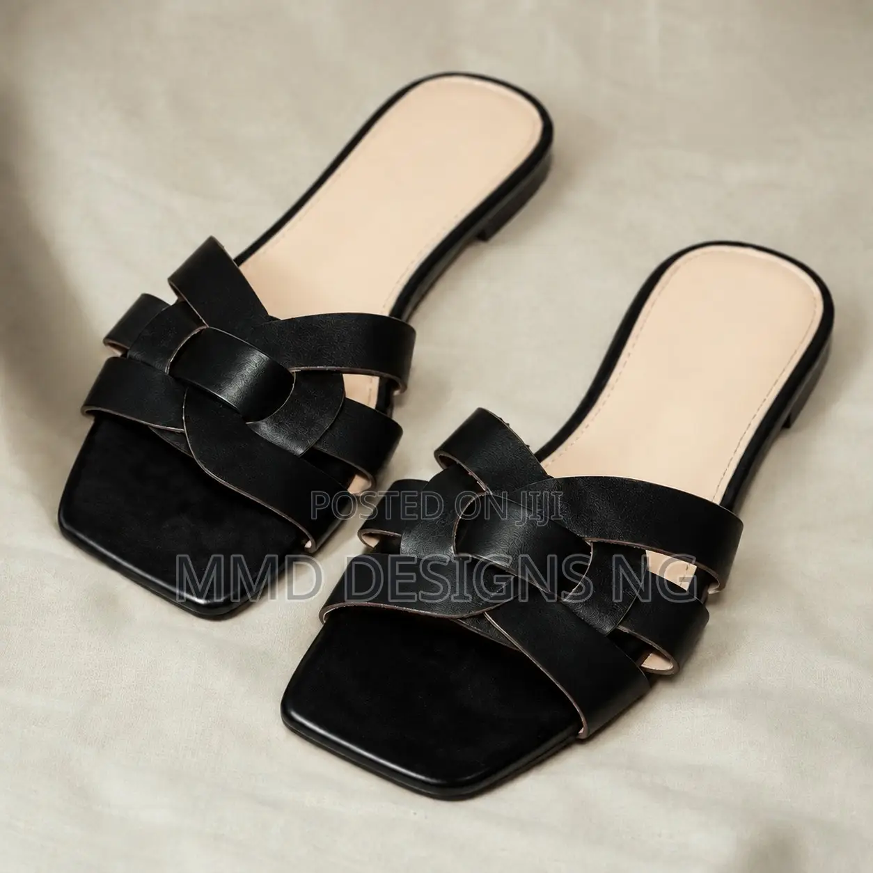 MMD Habiba Sole Women's Black Woven Multi-Strap Slides
