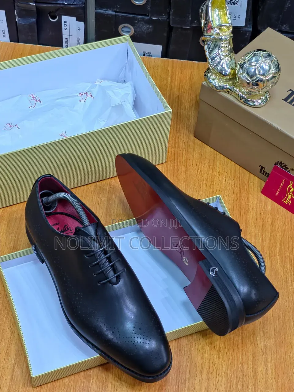 Black Leather Oxford Wingtip Brogues With Red Sole Details