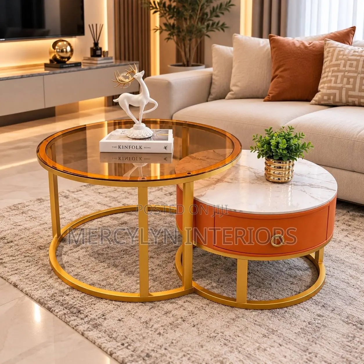 2 in 1 Glass and Marble Center Table