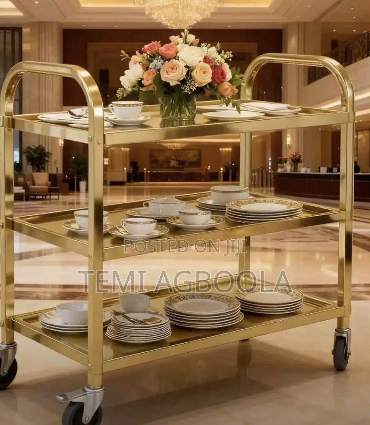 Quality Stainless Steel Titanium Gold 3 Layer Food Trolley 