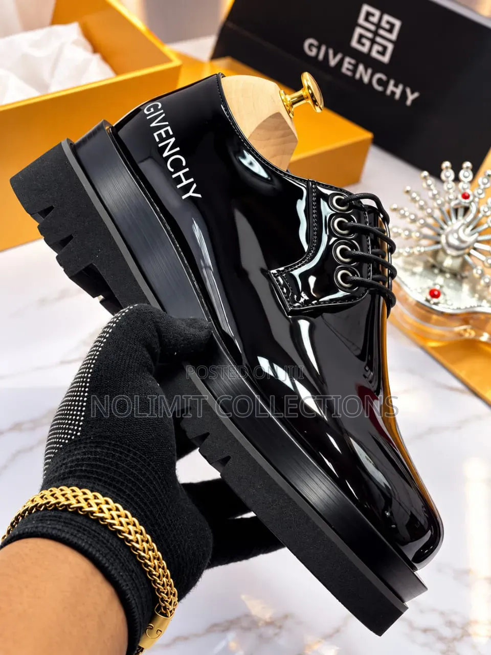 Men's Givenchy Patent Leather Derby Shoe With Double Sole