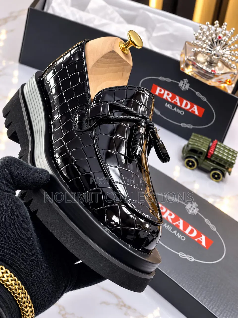Men's Prada Patent Leather Loafers With Double Soles