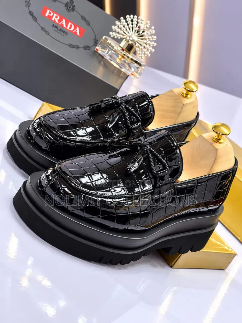Men's Prada Patent Leather Loafers With Double Soles