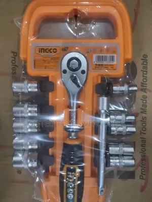 Ingco 12-Piece Socket Set With Ratchet Handle and Extension Bar