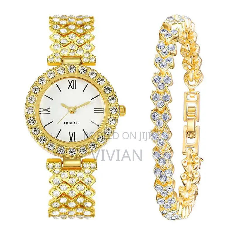 Gold Crystal Watch and Bracelet Set