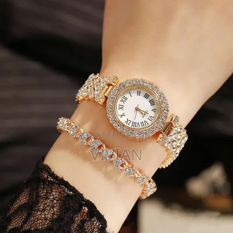 Gold Crystal Watch and Bracelet Set