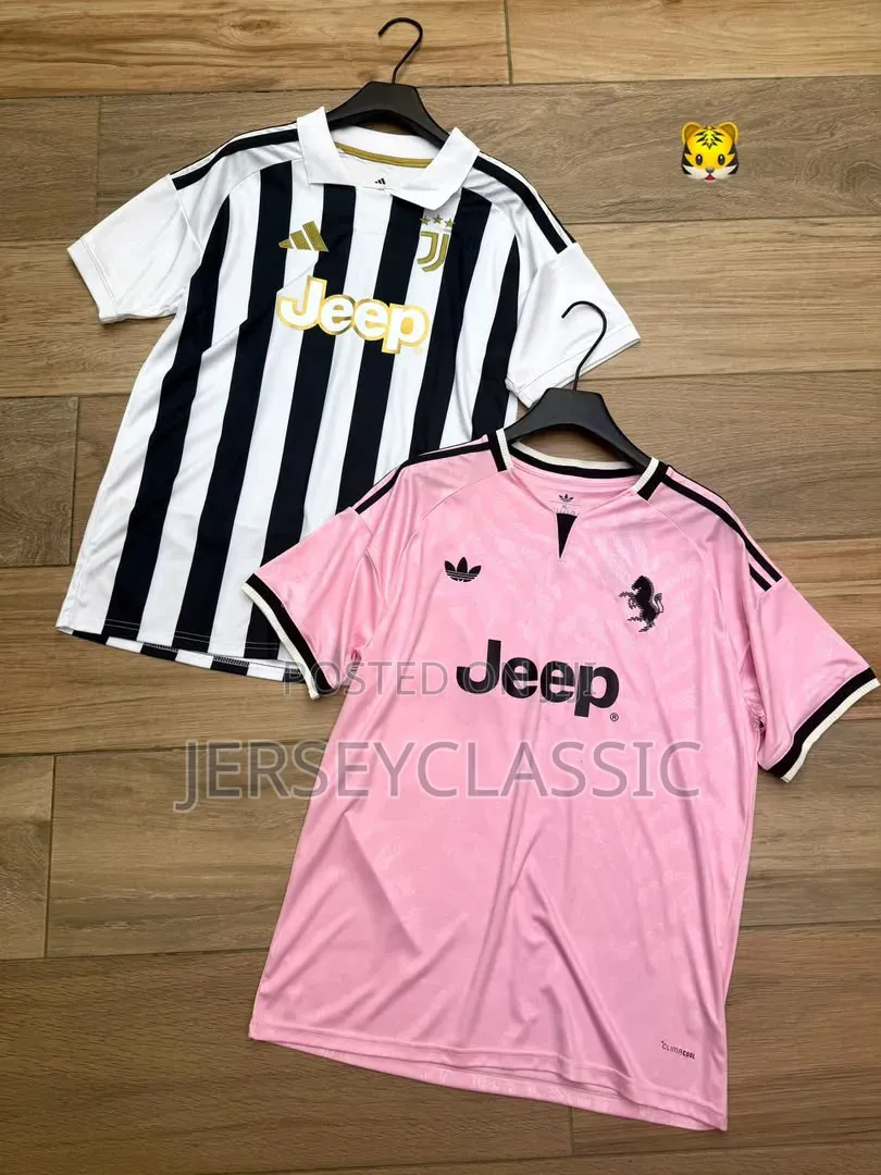 Juventus Black & White + Pink Football Jerseys – Back View