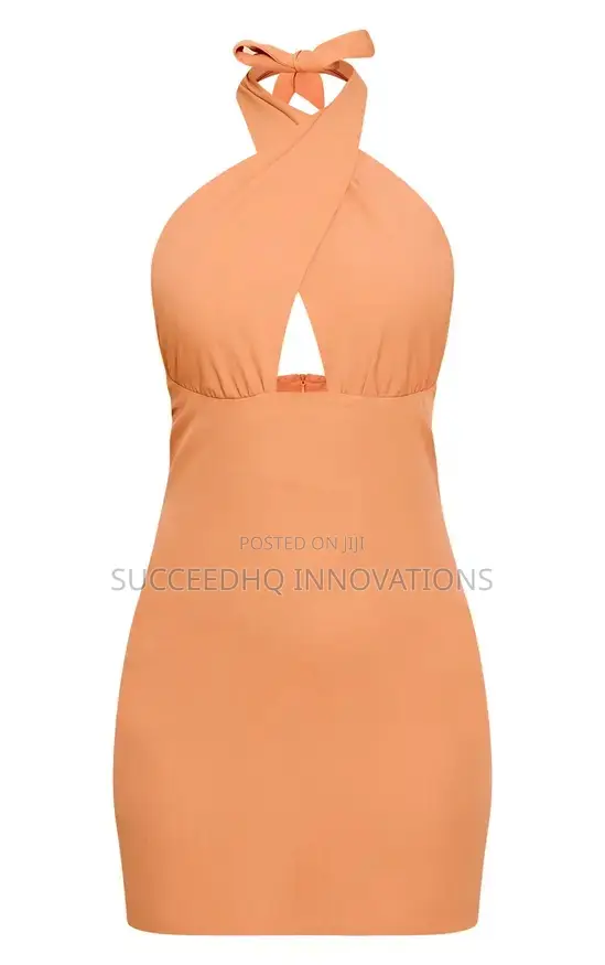 Woven Tailored Plunge Halterneck Mini Dress