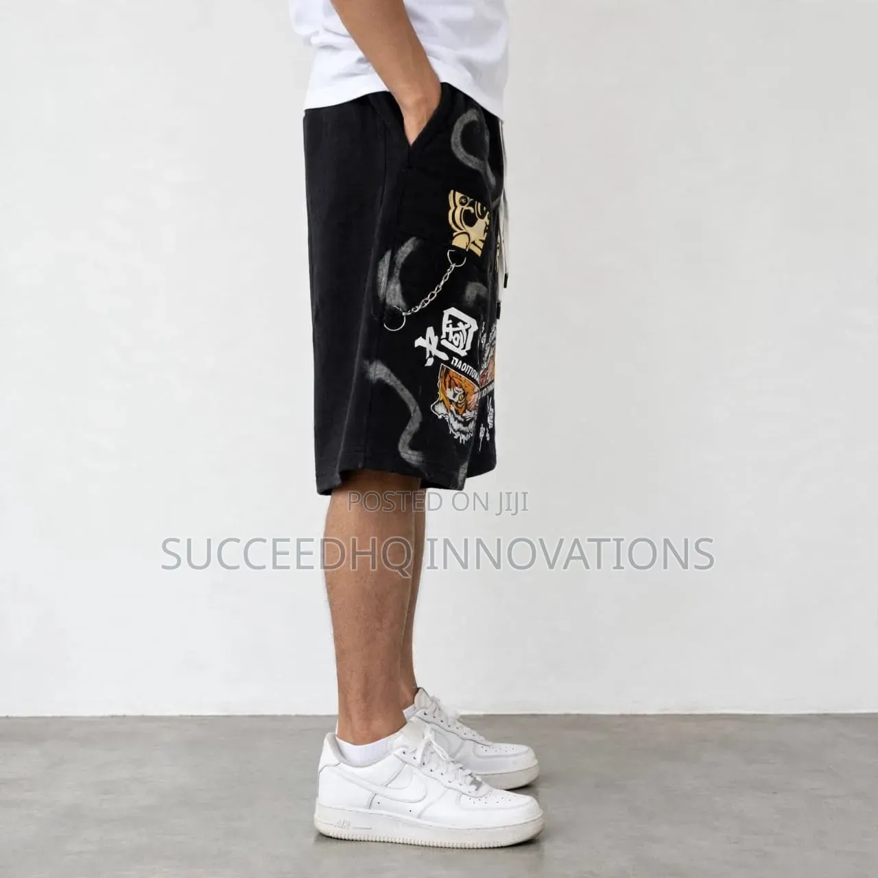 Men's Black Baggy Jean ShortsGraphic & Traditional Culture Streetwear