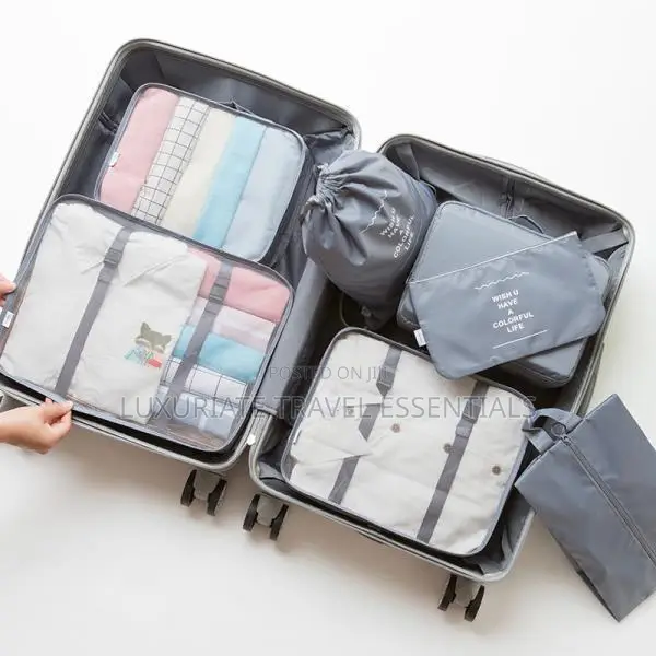 7-in-1 Travel Packing Cubes & Laundry Pouches – Waterproof Luggage Org