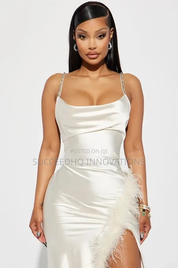 Isabella Feather Trim Satin Gown