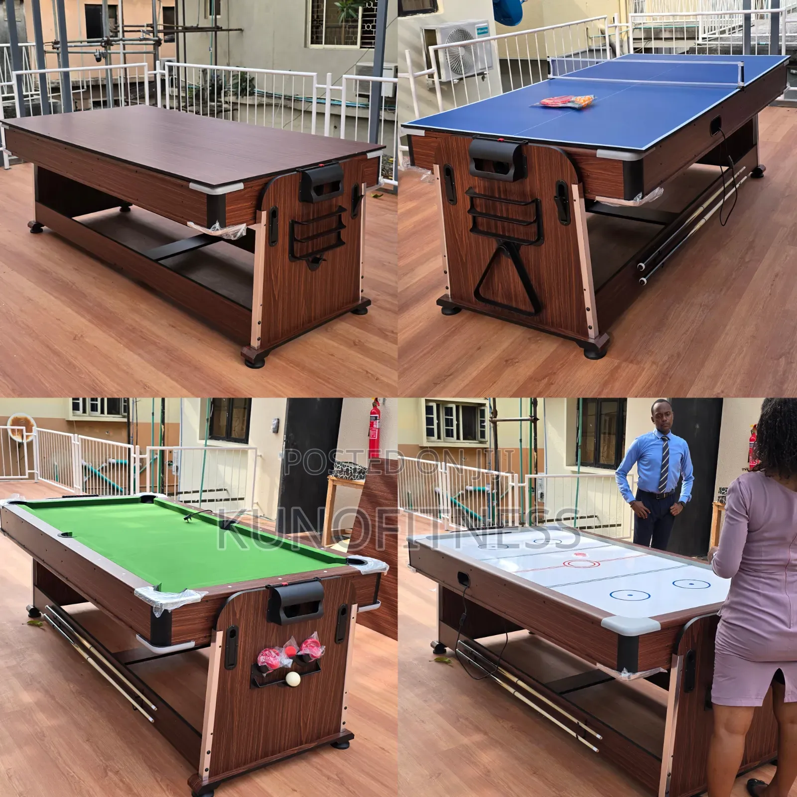 7ft Convertible Pool Table & Dining Table With Air Hockey & Tennis