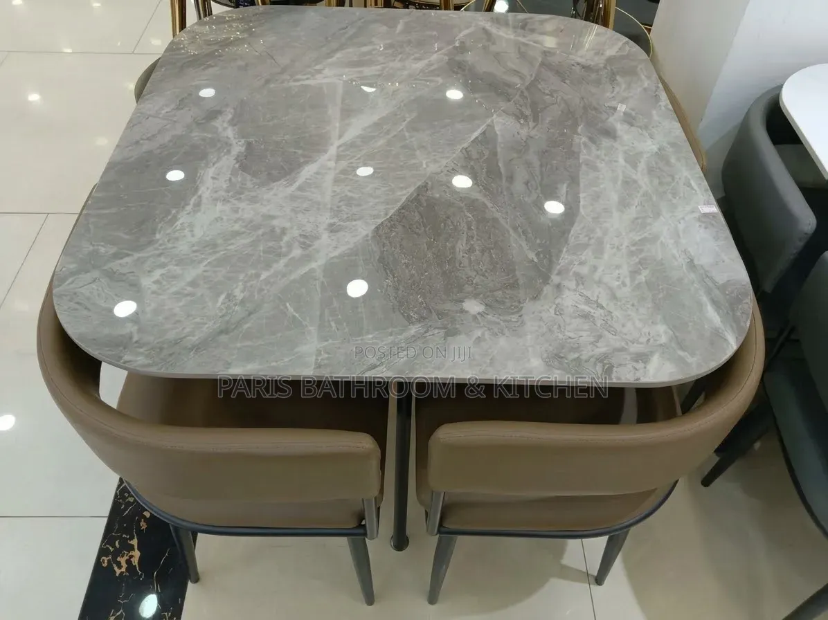 4 Seater Marble Brown Dining Set