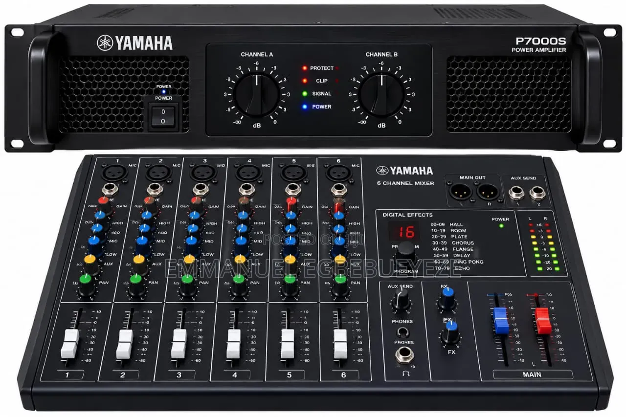 Yamaha P7000S Professional Power Amplifier + 6 Channel Audio Mixer