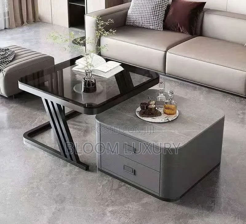 Real Marble and Glass Twin Center Table With Double Drawers